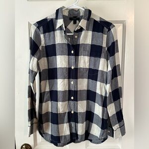 J. Crew Navy and White Checkered Button-Up Shirt